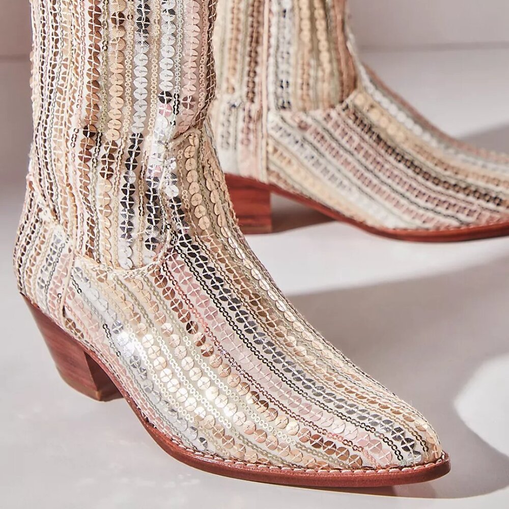 Momo New York Sequin Embroidered Western Boots Luna X Free People NWOB Size 39 - Picture 2 of 10